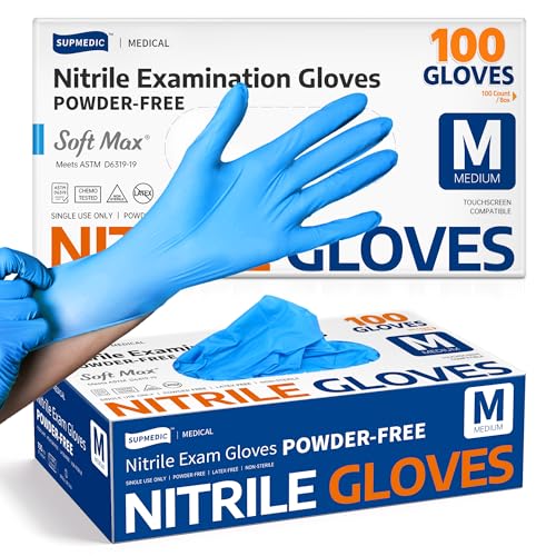 Supmedic Medical Soft Max™ Nitrile Exam Gloves, 100 Count Latex-Free Powder-Free Non-Sterile Food Safe Disposable Glove, Blue - color: Blue (Medium)