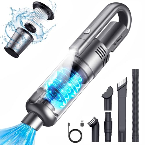 Handheld Car Vacuum Cleaner Cordless: 9500PA Powerful Suction Portable Lightweight Hand Held Vacuum - Large Capacity Battery Last Long Wireless Mini Vacuum with LED Light for Home Office Cleaning - color: Silver