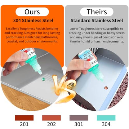 Heavy Duty 304 Stainless Steel Dustpan and Broom Set, Long Handle Self Standing Dust Pan with Wide Mouth Pet Hair Comb Teeth, Indoor Outdoor Cleaning Set for Kitchen Garage Office