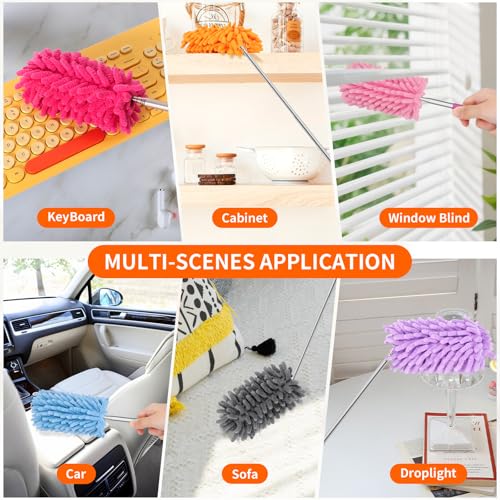 Mini Duster for Cleaning, 360° Bendable Hand Dusters with Extension Pole, Washable Small Duster for Car Interior, Office, Furniture - color: 3 Pack Grey