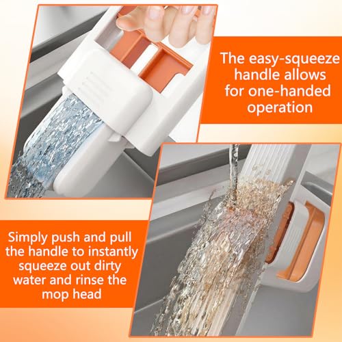 Self Squeezing Mini Mop, Wet and Dry Use Cleaning System, Orange Small Sponge Mop,Foldable Desktop Mop, One-Hand Squeeze Handle and Replaceable Head (2Pcs)