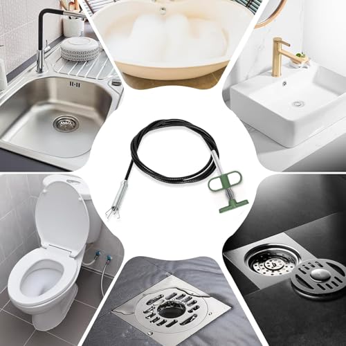 2-in-1 Drain Cleaning Tool Kit, 35" Flexible Plumbing Snake Grabber Tool with Strong 4-Claw & Drain Weasel Hair Remover