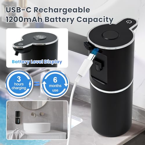 Automatic Soap Dispenser, Touchless Liquid Soap Dispensers, USB Rechargeable, 6-Level Adjustable Volume Control, 12.8oz/380ml, Wall Mount for Kitchen, Bathroom, Free Liquid Dispenser Stickers (Black) - color: Black