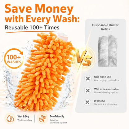 LOVECO 8 Pack Dusters for Swiffer - Reusable Duster Refill Compatible with Swiffer, 360 Heavy Duty Dusters Refills (Include 1 Handle & Laundry Bag)