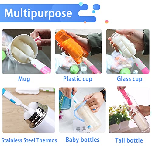 Bottle Brush Sponge Cup Brush Set with 4 Replacement Brush Head Portable Long Handle Water Bottle Cleaner Brush, for Baby Bottles Vacuum Flasks (4 Brushes + 4 Heads) - color: Brush 4pcs+4 Head