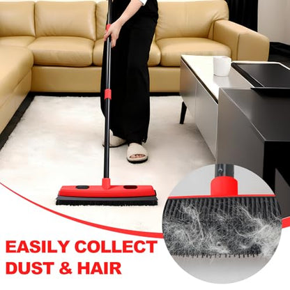 Rubber Broom for Pet Hair Removal with Squeegee, 49Inch Long Iron Handle Design, Portable Lint Remover Brush, Suitable for Carpets, Hardwood Floors and Tile Cleaning.