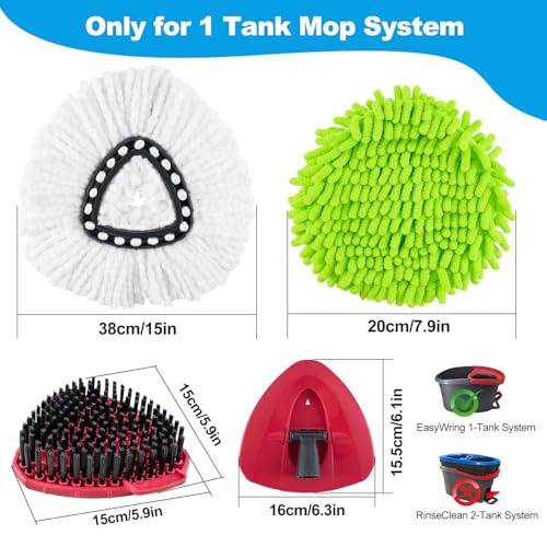 Mop Heads Replacements for Ocedar, Mop Replace Head for o Cedar Easywring 1 Tank, Spin Mop Replacement Head Mop Heads Include 6 Mop Refills Machine Washable, 1 Scrubber Mop Head and 1 Mop Base
