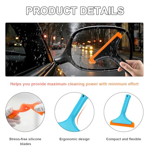 KVAEY 2PCS Small Silicone Window Squeegee, 5.9 Inch Car Windshield Water Blade Squeegee with Non-Slip Handle, All-Purpose Cleaning Squeegee for Car Windshield, Window, Mirror (Black+Blue) - color: Black+blue