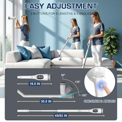 Electric Spin Scrubber, 200Mins Runtime Bathroom Scrubber with 3-Speed & LCD Display, Full-Body IPX7 Shower Scrubber with 8 Heads for Bathtub Kitchen Floor Grout, 53IN Extendable Handle