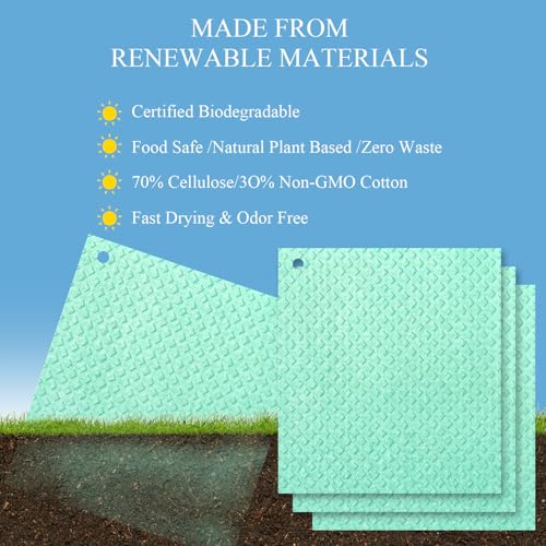 6 Packs Swedish Kitchen Dish Cloths - Reusable Paper Towels for Counters & Dishes - Eco-Friendly Cellulose Sponge Cloth (Green) - color: N-green