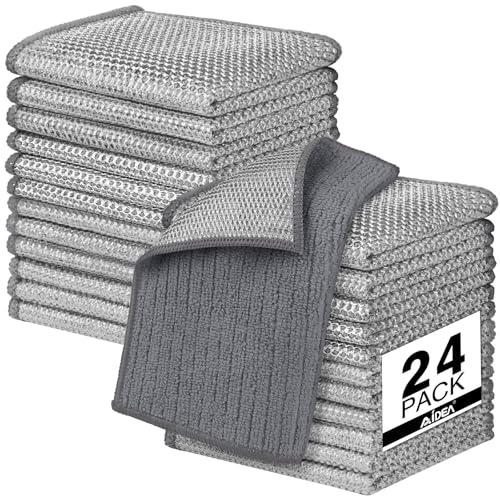 AIDEA Non Scratch Wire Dishcloth 24PK, Upgraded Wire Dishwashing Rag for Kitchen, Dual Sided, Dish Cloths for Washing Dishes, Cleaning Pads Steel Scrubber for Cookware, Sinks, Stove Tops, 7"×8" Grey - color: Grey