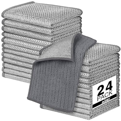 AIDEA Non Scratch Wire Dishcloth 24PK, Upgraded Wire Dishwashing Rag for Kitchen, Dual Sided, Dish Cloths for Washing Dishes, Cleaning Pads Steel Scrubber for Cookware, Sinks, Stove Tops, 7"×8" Grey - color: Grey
