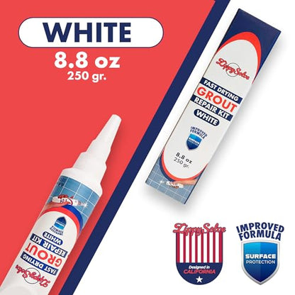 ZippySolve Tile Grout, Repair Kit, Restore & Renew Tile Joints Line, Fast Drying Grout Paint Squeeze Tube for Bathroom Shower Kitchen Floor, Waterproof (8.8 oz, White) - style: White