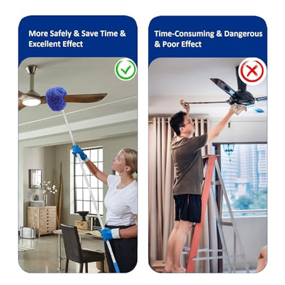 Max 66'' Ceiling Fan Cleaner Duster Reusable Microfiber Ceiling Fan Blade Cleaner Removable Duster with Extension Pole for Cleaning Walls Bookshelves Furniture Door Window Top, Jewel Blue, 1 Pack