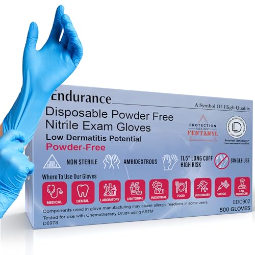 Endurance Blue Nitrile Gloves – 8 Mil Heavy-Duty Disposable Gloves, Powder & Latex-Free, Low Derma, and Non-Sterile - size: Small (Pack of 50)