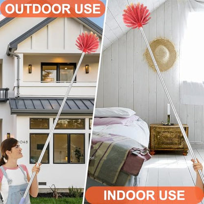 Cobweb Duster with Extension Pole, 59" Adjustable Stainless Steel Pole, Washable Duster with Medium-Stiff Bristles for Ceiling Fan, High Ceilings, Blinds, Furniture, Kitchen, and Home Cleaning