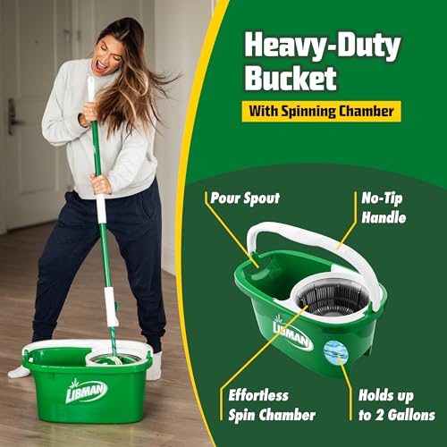 Libman Tornado Spin Mop System with 2 Refill Heads, Microfiber Spinning Mop and Bucket with Wringer Set for Home, Floor Cleaning of Hard-Wood, Laminate, Tile, All Surface Cleaner, 3 Total Mop Heads - style: Spin Mop Plus 2 Refills