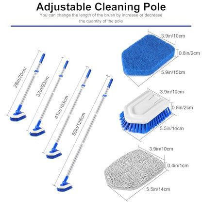 Lalafancy Bathroom Scrubber with Extendable Long Handle 50'' -3-in-1 Tub and Tile Cleaning Brush Interchangeable Head Attachment Shower Scrubber for Cleaning Bathroom Shower Bathtub Floor