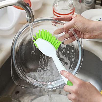 2-Pack Kitchen Green Scrub Brush for Cleaning Dishes Pots Pan Sink and Bathroom with Comfortable Long Handle - size: Dish Brushes