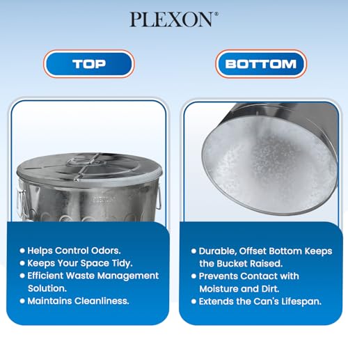 Plexon 20 Gallon Metal Trash Can with Lid Outdoor Large Trash Bin Galvanized Steel Garbage Can for Farm Garage Patio Ash Bucket Bird Seed Storage Can Heavy Duty Round Container, 2 Pack