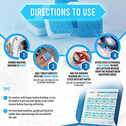 ACTIVE Washing Machine And Dishwasher Cleaning Tablets Bundle - Includes 12 Month Supply Dishwasher Cleaner Deodorizer & Washing Machine Descaler Deep Cleaning Tablets - 48 Tablet Set - style: 24 Washing Machine + 24 Dishwasher Tablets