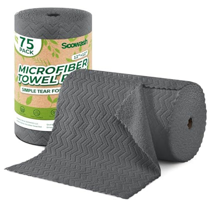 Microfiber Cleaning Cloths Roll, 75 Pack Tear Away Microfiber Towels Roll, 12" x 12" Lint Free Rags, Reusable Cleaning Cloths,Washable,Scratch Free,Ultra Absorbent Dish Rags(Dark Grey Ripple) - color: Dark Grey Ripple, size: 75 pack