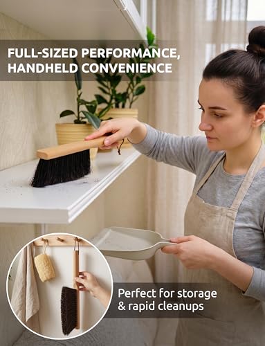 Takavu Horsehair Counter Brush with Beech Wood Handle - Hand Brush for Outdoor Furniture, Patio Cushions, Workbench, Shop and Bench Sawdust, Drafting Table and Fireplace Cleaning, 12.6in