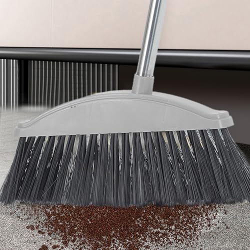 MAGICLULU Heavy Duty Home Broom with Long Handle, Nordic Gray Floor Cleaning Broom for Indoor and Outdoor Use, Large Angle Sweeping Tool for Household Trash and Pet Hair