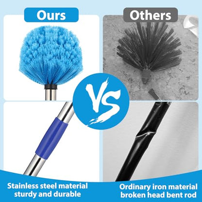 Cobweb Duster with Extension Pole,4-6FT Stainless Steel Spider Web Brush with Pole,Cobweb Duster Outdoor for High Ceilings and Surfaces,Steel Long Handle, Lightweight Cleaner