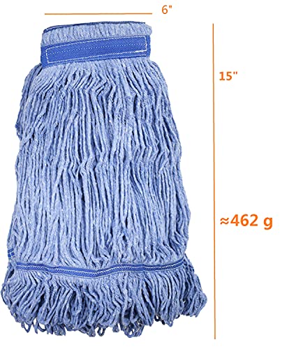 Mop Head Replacement Commercial Heavy Duty String Blue Wet Mop Heads for 3 Typs Commercial Mop Handle(6,Medium,Weight 16oz) - size: 16 Ounce