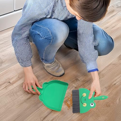 Tyqour Green Small Dustpan and Brush Set Cute Mini Hand Broom and Dustpan Set Portable Durable Desktop Cleaning Supplies for Tabletop Debris Keyboards