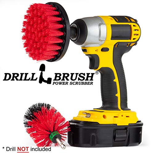 Outdoor Cleaning Supplies - Stiff Bristle Outdoor Power Scrubber - Concrete and Brick Stain Remover - Concrete Pools Cleaning Kits- Heavy Duty Deck and Patio Scrubbing Brushes - Stiff Bristle Brush - color: Red