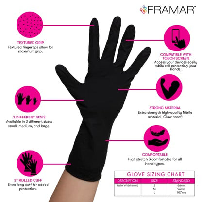 FRAMAR Black Disposable Gloves Large – 12 INCH Latex Free Gloves Large, Guantes Desechables, For Hair Dye, Cleaning, Tattoo, Mechanics – Extra Durable & Resistant – 100 Pack - size: Large (Pack of 100)