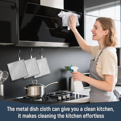 3 Layers Non Scratch Wire Dish Cleaning Supplies 12PCS - Wire Dishwashing Rag Home Essentials-Reusable Steel Wool Scrubber Washcloths,Kitchen Towels and Dishcloths Set for Pans Sinks & Cookware - size: Steel Mesh