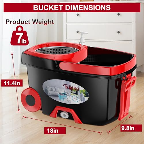 FunClean Spin Mop and Bucket for Home Cleaning, 360° Rotating Floor Mop with Wringer, Adjustable 61" Handle for Back Pain Relief, 6 Microfiber Replacement Heads, 2 Easy-Move Wheels - Black - size: Black Mop Bucket with 6 Extra Refills