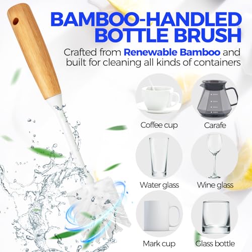 Holikme 6 Pack Dish Brush Scouring Pad Set with Bottle Brush, Dish Brush, Palm Scrub Brush and Straw Brush, Dish Scrubber Long Handle for Dish Bottle Cup Skillet Wok Pot Pan Cast Iron, White - color: White