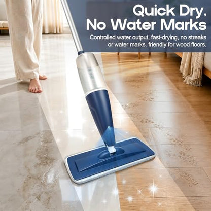 CLDREAM Microfiber Spray Mop for Hardwood Tile Floors Dust Cleaning | 3 Microfiber Washable Pads| 23.6oz Refillable Bottle|Dry Wet Use Mops with Sprayer for Home Kitchen Tile Wood Vinyl Laminate - color: Blue