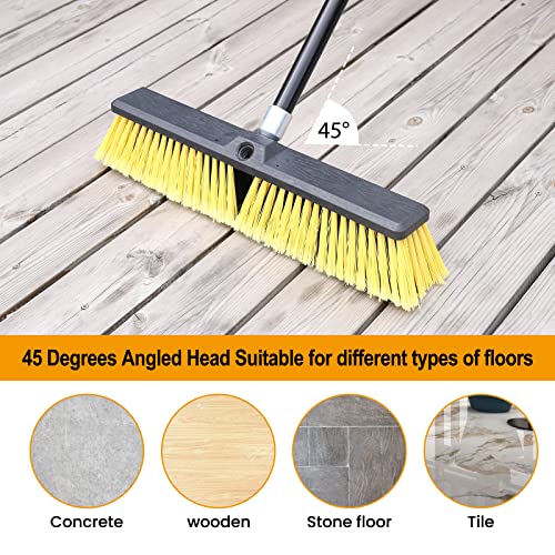 18 Inches Push Broom Outdoor- Heavy Duty Broom with 63" Long Handle for Deck Driveway Garage Yard Patio Concrete Floor Cleaning - color: Yellow 18 Inches Heavy Duty 3 Pack