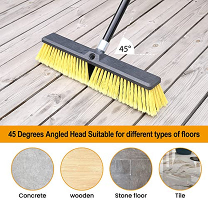 18 Inches Push Broom Outdoor- Heavy Duty Broom with 63" Long Handle for Deck Driveway Garage Yard Patio Concrete Floor Cleaning - color: Yellow 18 Inches Heavy Duty 3 Pack