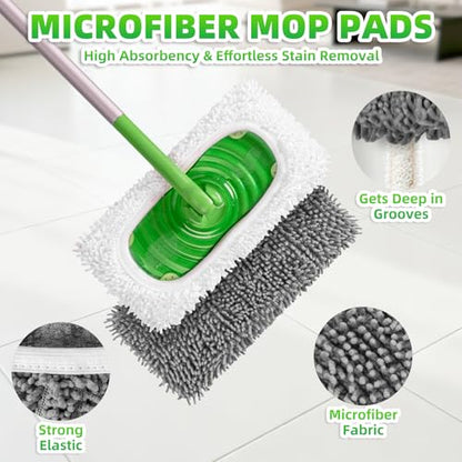 6 Pack Reusable Mop Pads Compatible with Swiffer Sweeper Mop, Wet and Dry Chenille Sweeping Cloths, Washable Pads Refill, Microfiber Pads for Multi-Surface/Hardwood Floor Cleaning (Gray, White) - color: Gray, White