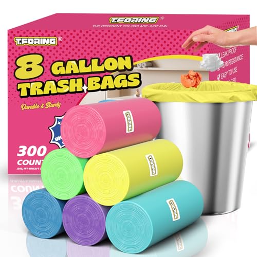 Medium 8 Gallon Trash Bags Unscented, 0.94 Mil, Colored, 300 Count | 30 Liter Garbage Bag, Plastic Waste Basket Can Liners, Thick, Leakproof, Tear Resistant, for Bathroom Office Kitchen Bulk - color: 8gal-300