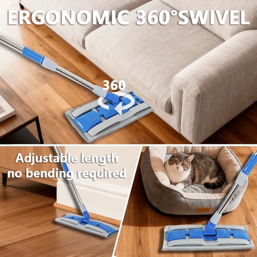 Electrostatic Dust Clip-On Mop for Pet Hair, 57" Adjustable Long Handle, 360° Rotating Head, 2 Reusable Static Cloths, 2 Microfiber Cloths & 1 Scraper, Ideal for Pet Loose Hair & Daily Dust Cleaning - color: purple