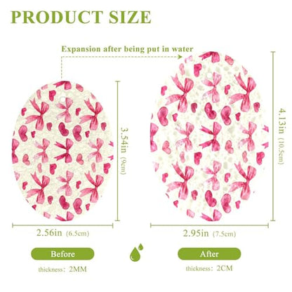 Watercolor Pink Heart and Bow Wood Pulp Sponge Kitchen Scrubbing Sponge Absorbent, Strong Adsorption for Kitchen Cleaning 3 pcs.