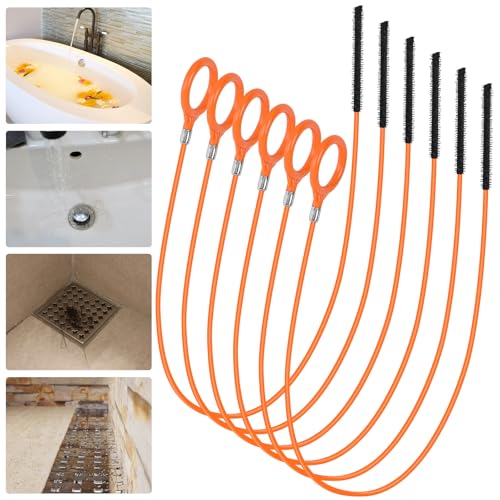35 Inch Anti-break Metal Drain Snake, Hair Clog Remover, Drain Cleaner Tool with Nylon Coating Sink Snake, Clog Remover for Shower, Bathroom Sink Tub (6 Pack) - color: Orange-N-35IN
