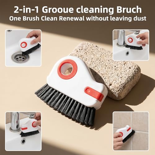 2 in 1 Window Track Cleaning Tools, Groove Cleaning Brush with Hidden Scraper, Multifunctional Crevice Clean Brushs for Sliding Door Track Shutter Window Sill(Orange)