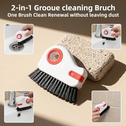 2 in 1 Window Track Cleaning Tools, Groove Cleaning Brush with Hidden Scraper, Multifunctional Crevice Clean Brushs for Sliding Door Track Shutter Window Sill(Orange)