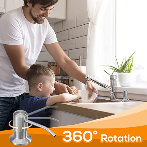 Soap Dispenser for Kitchen Sink, Bulit in Soap Dispenser Lotion Dispenser with 17 OZ Large Soap Bottle Refill from The Top, Brushed Nickel Stainless Steel Countertop Pump Head - color: Brushed Nickel