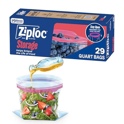 Ziploc Quart Food Storage Bags, Stand-Up Bottom, Easy to Fill, 29 Count - size: 29 Count