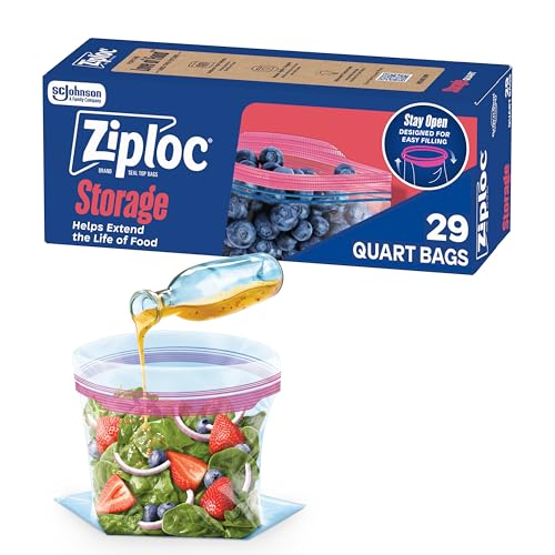 Ziploc Quart Food Storage Bags, Stand-Up Bottom, Easy to Fill, 29 Count - size: 29 Count