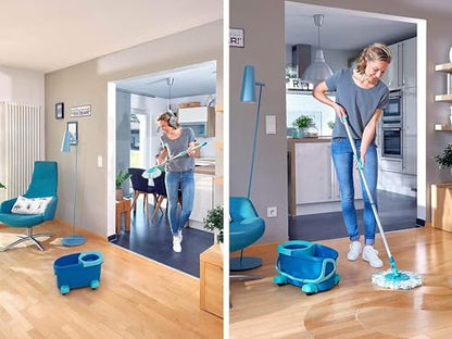 Leifheit Clean Twist Spin Mop and Bucket Set with Rollers | Telescopic Handle, 360° Joint, Spin-Dry System | Easy Glide Wheels | Blue - style: Clean Twist 2.0 Mobile